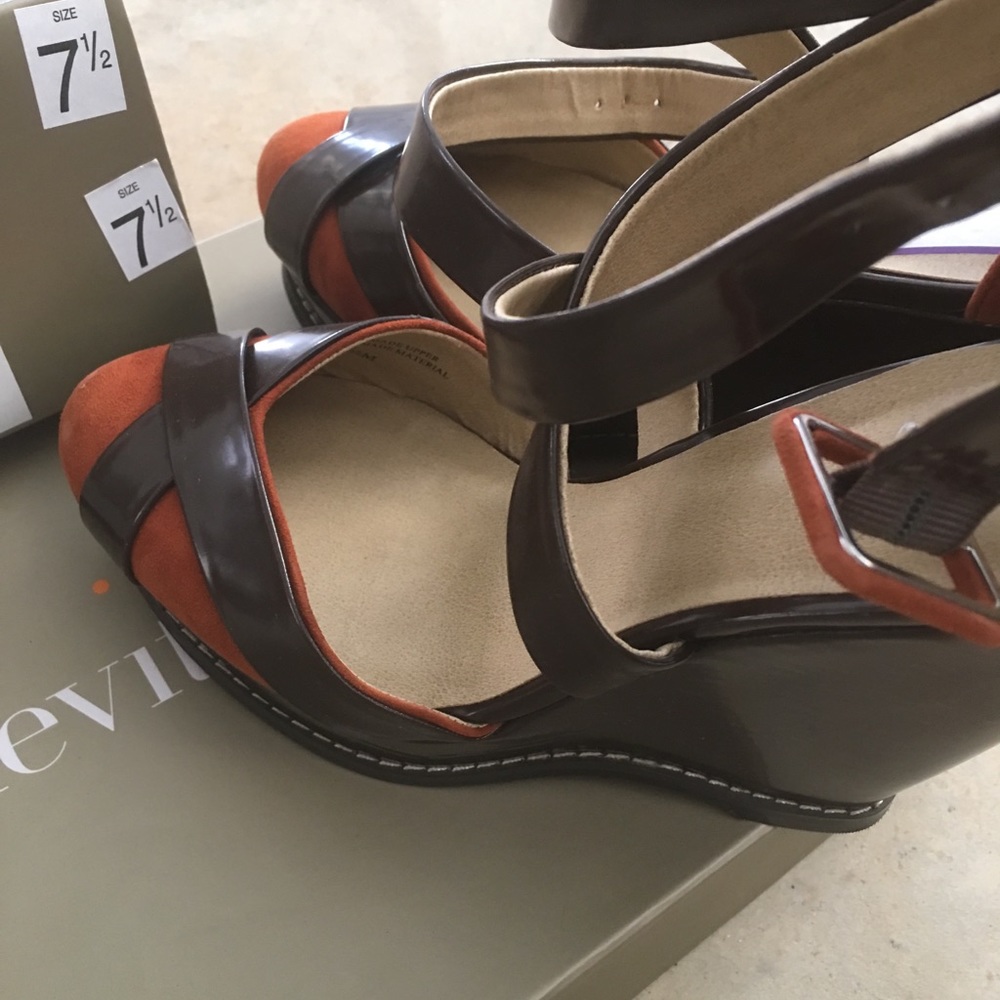 Brown suede wedge shoes